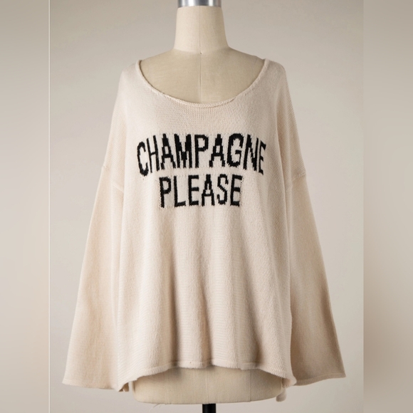 #644 🛑S,M,L NEW! Chic Champagne Please Long Sleeve Slit Sweater Top - Picture 7 of 7